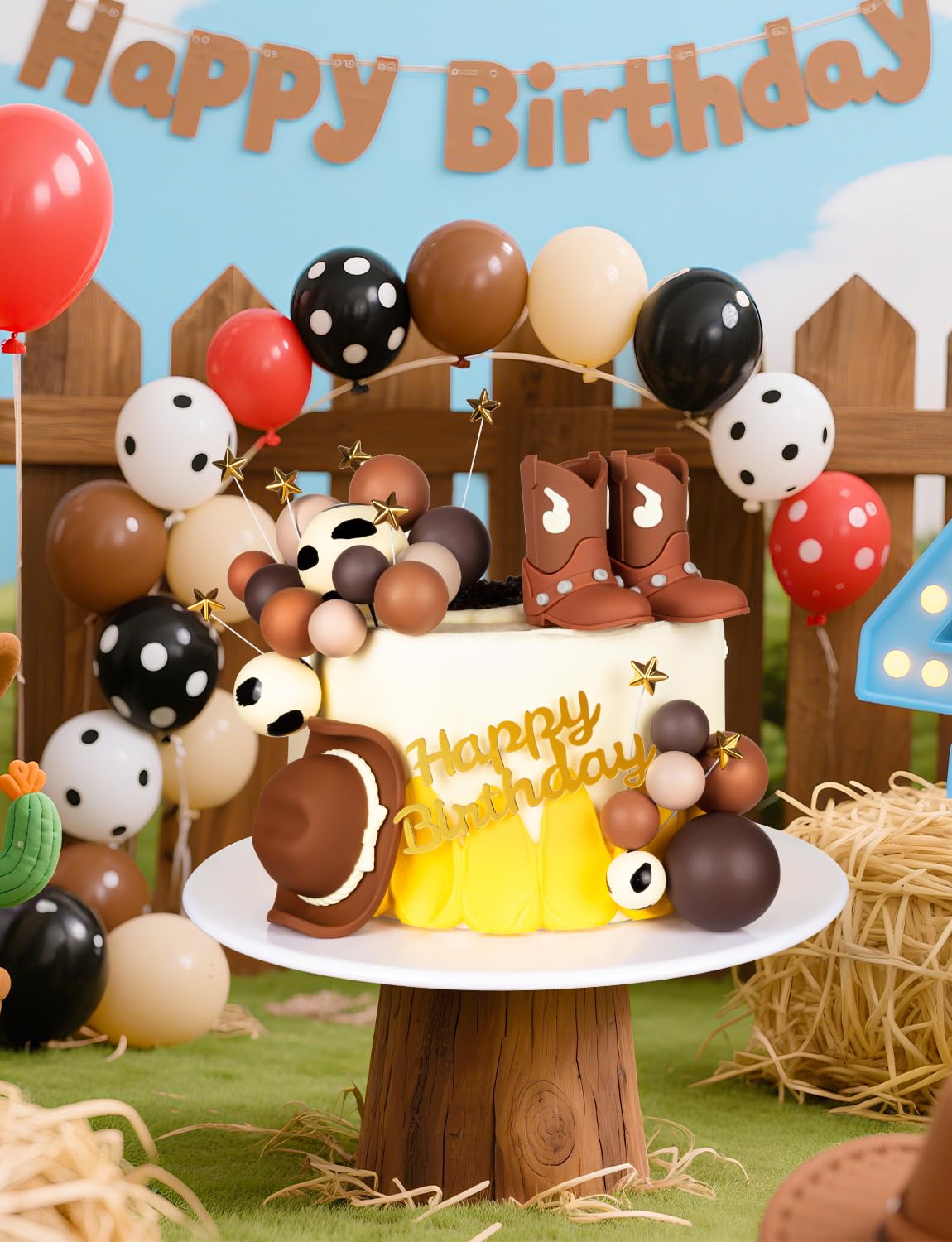 32-Piece Cowboy Cake Topper Set – PVC Hat & Boots, Foam Balls, Western Theme Party Decor