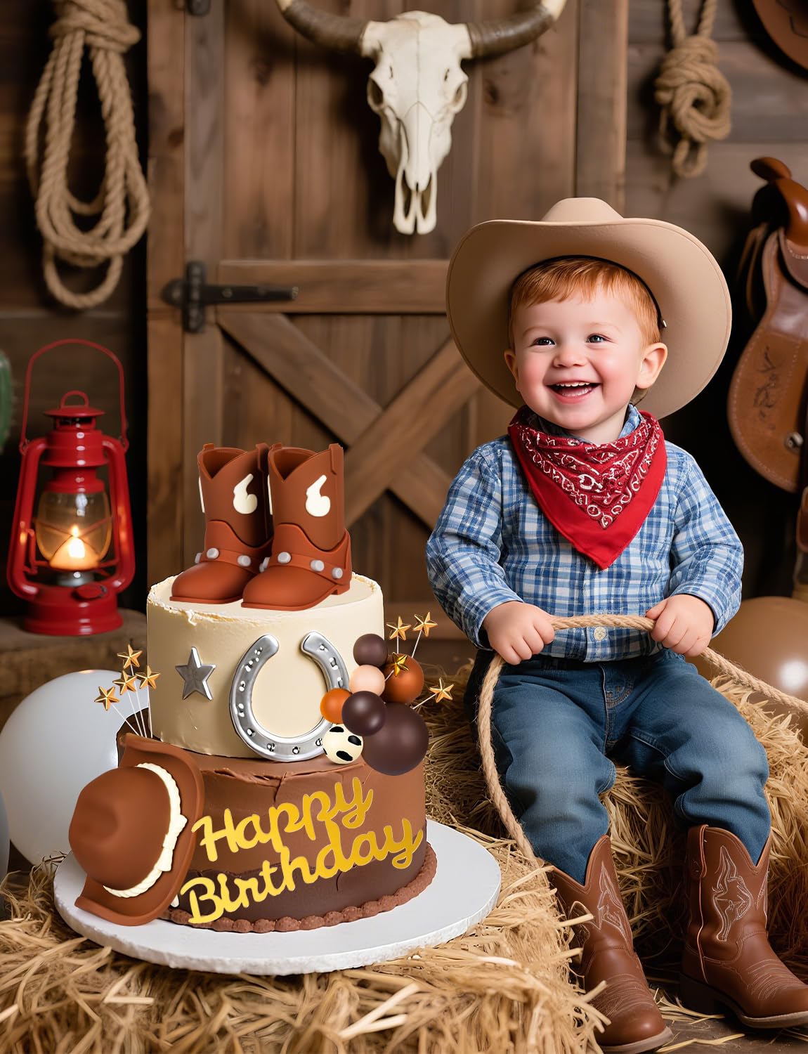 32-Piece Cowboy Cake Topper Set – PVC Hat & Boots, Foam Balls, Western Theme Party Decor