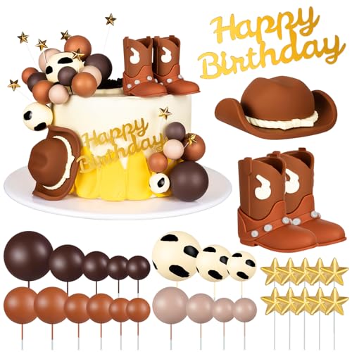 32-Piece Cowboy Cake Topper Set – PVC Hat & Boots, Foam Balls, Western Theme Party Decor