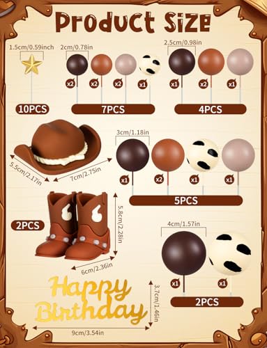 32-Piece Cowboy Cake Topper Set – PVC Hat & Boots, Foam Balls, Western Theme Party Decor