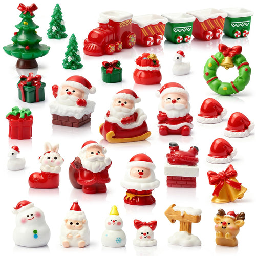 32-Piece Mini Christmas Figurine Set – Resin Santa, Reindeer & Snowmen for DIY Decor
