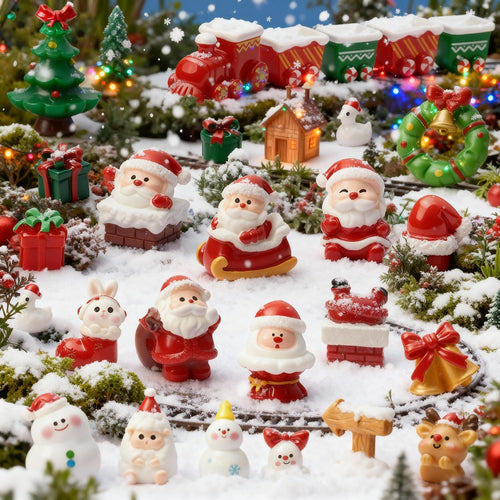 32-Piece Mini Christmas Figurine Set – Resin Santa, Reindeer & Snowmen for DIY Decor