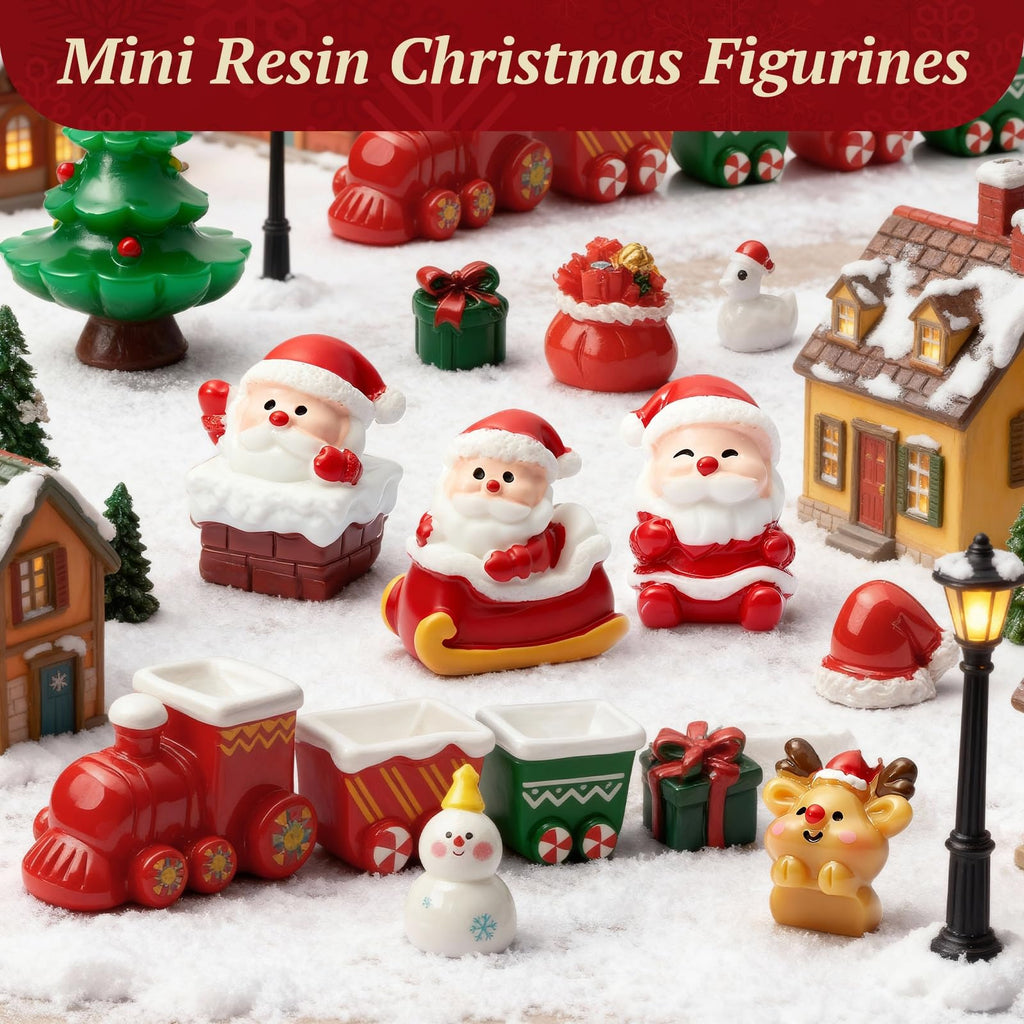 32-Piece Mini Christmas Figurine Set – Resin Santa, Reindeer & Snowmen for DIY Decor