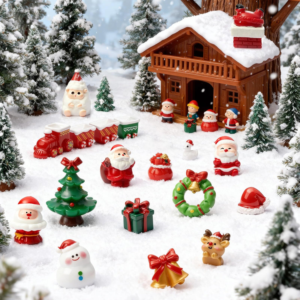 32-Piece Mini Christmas Figurine Set – Resin Santa, Reindeer & Snowmen for DIY Decor