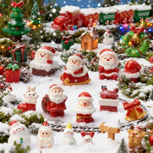 32-Piece Mini Christmas Figurine Set – Resin Santa, Reindeer & Snowmen for DIY Decor