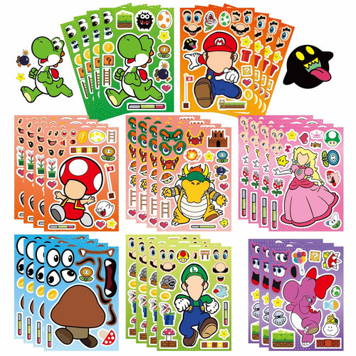 32 Sheets Mario Make-a-Face Stickers - DIY Craft for Kids, Party Favors, Classroom Rewards