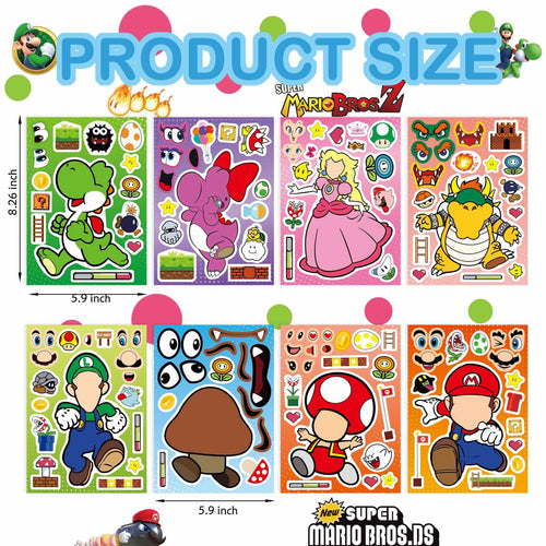 32 Sheets Mario Make-a-Face Stickers - DIY Craft for Kids, Party Favors, Classroom Rewards
