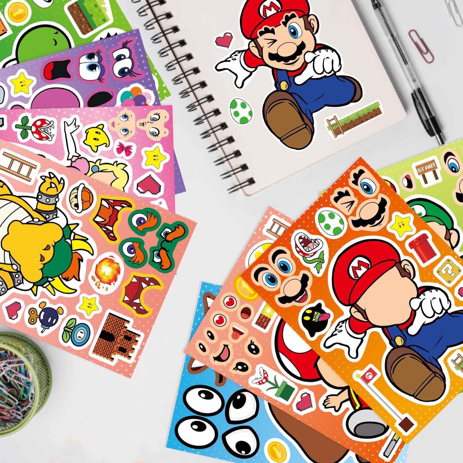 32 Sheets Mario Make-a-Face Stickers - DIY Craft for Kids, Party Favors, Classroom Rewards