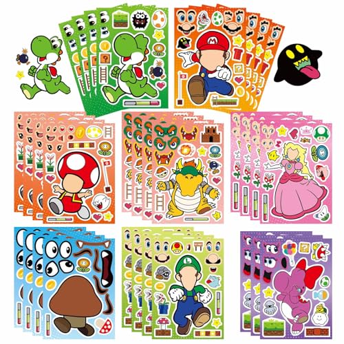 32 Sheets Mario Make-a-Face Stickers - DIY Craft for Kids, Party Favors, Classroom Rewards