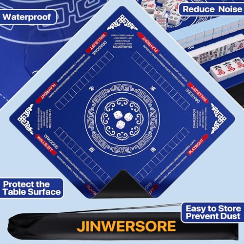 32.4 x 32.4 Inch Mahjong Mat - Anti-Slip, Noise Reducing, Waterproof Gaming Surface (Navy Blue)