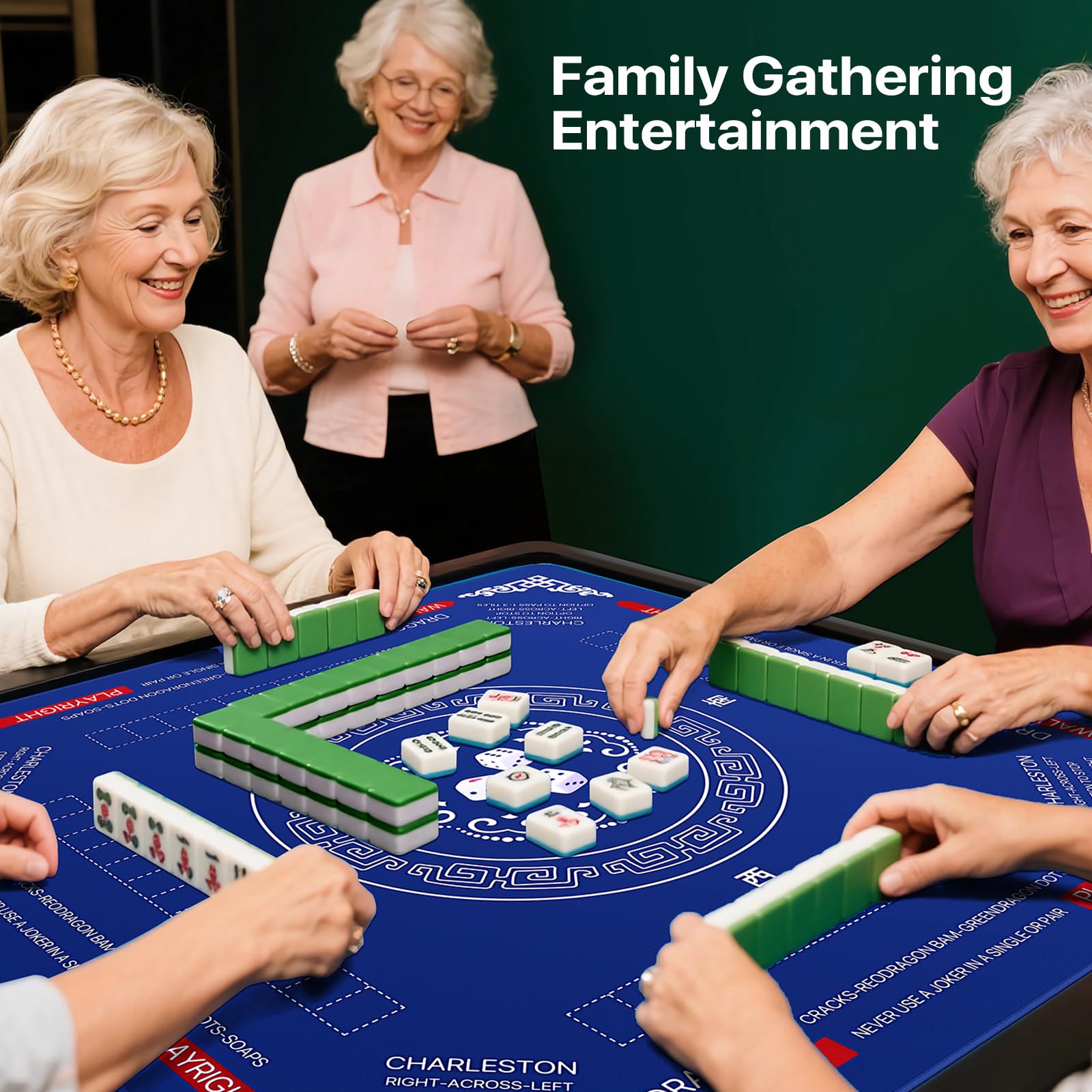 32.4 x 32.4 Inch Mahjong Mat - Anti-Slip, Noise Reducing, Waterproof Gaming Surface (Navy Blue)