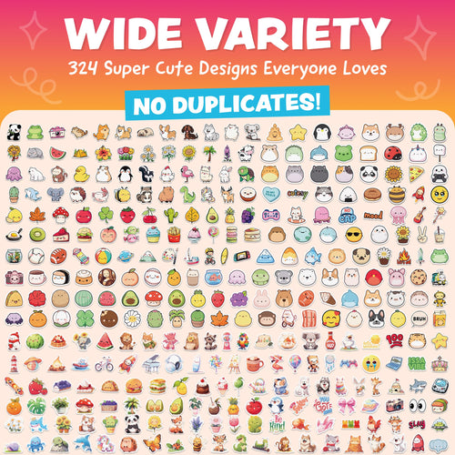 324pc Kawaii Waterproof Vinyl Stickers for Kids - Cute Water Bottle, Laptop & Scrapbook Sticker Pack by Joyousa