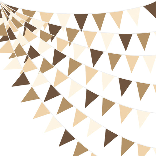 32ft Brown Cotton Bunting Banner - Fabric Triangle Flags for Woodland Baby Shower & Safari Party