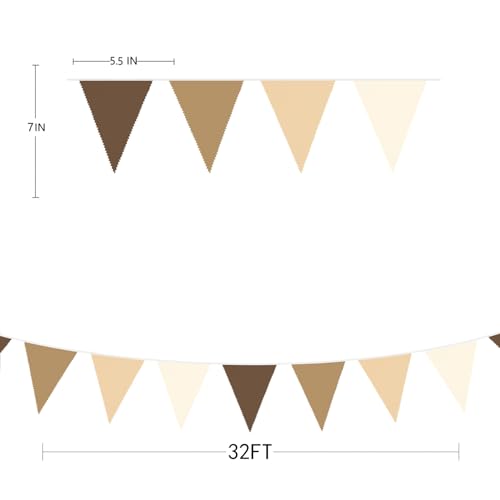 32ft Brown Cotton Bunting Banner - Fabric Triangle Flags for Woodland Baby Shower & Safari Party
