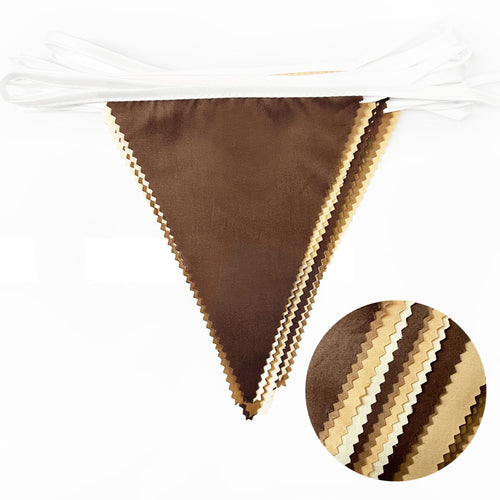 32ft Brown Cotton Bunting Banner - Fabric Triangle Flags for Woodland Baby Shower & Safari Party