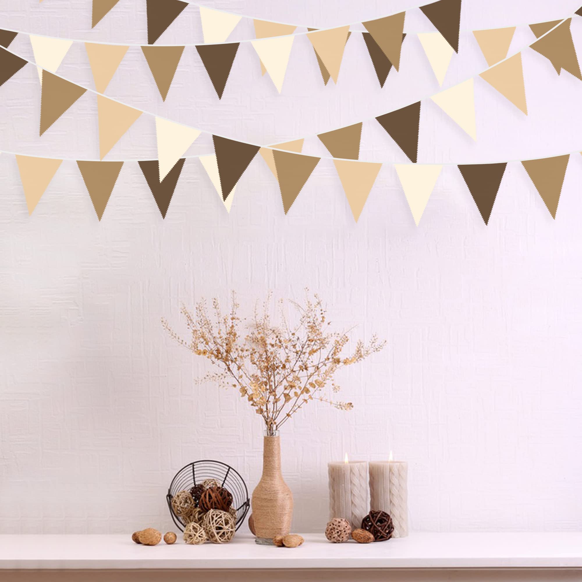 32ft Brown Cotton Bunting Banner - Fabric Triangle Flags for Woodland Baby Shower & Safari Party