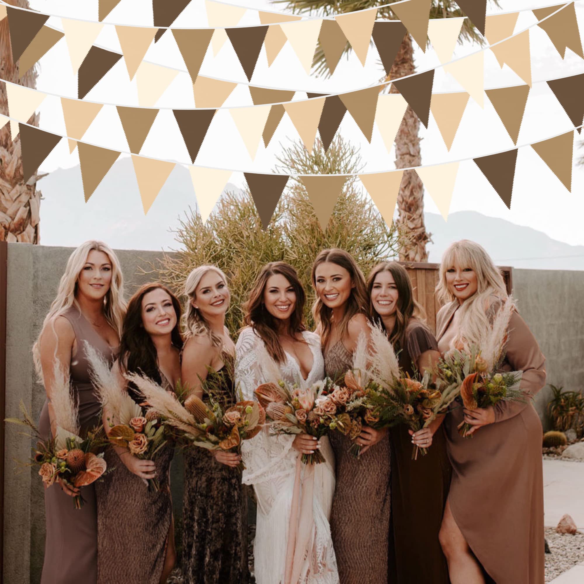32ft Brown Cotton Bunting Banner - Fabric Triangle Flags for Woodland Baby Shower & Safari Party