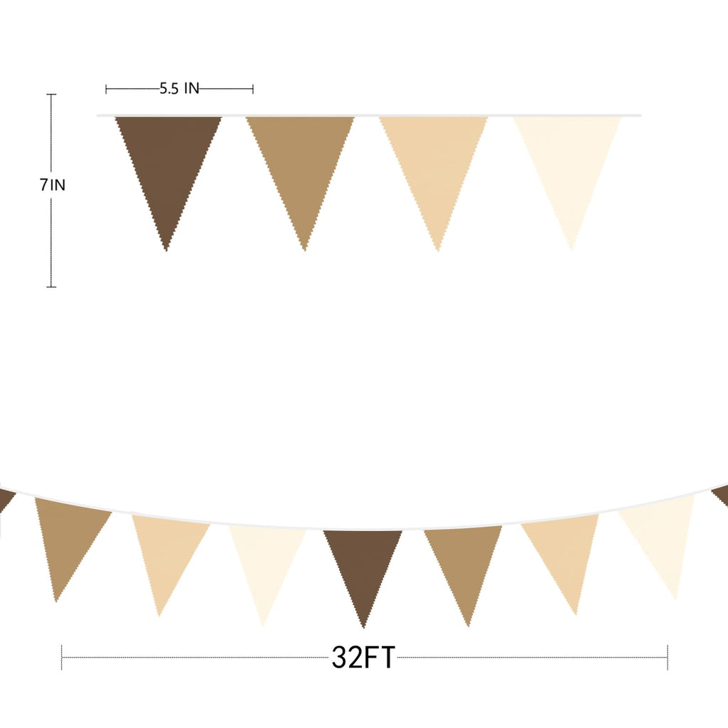 32ft Brown Cotton Bunting Banner - Fabric Triangle Flags for Woodland Baby Shower & Safari Party