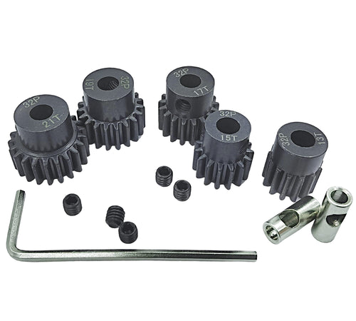 32P 5mm Hardened Metal Pinion Motor Gear Set 13T-21T with 3.175mm Coupler for RC Cars