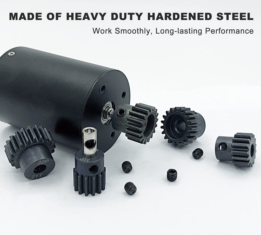 32P 5mm Hardened Metal Pinion Motor Gear Set 13T-21T with 3.175mm Coupler for RC Cars