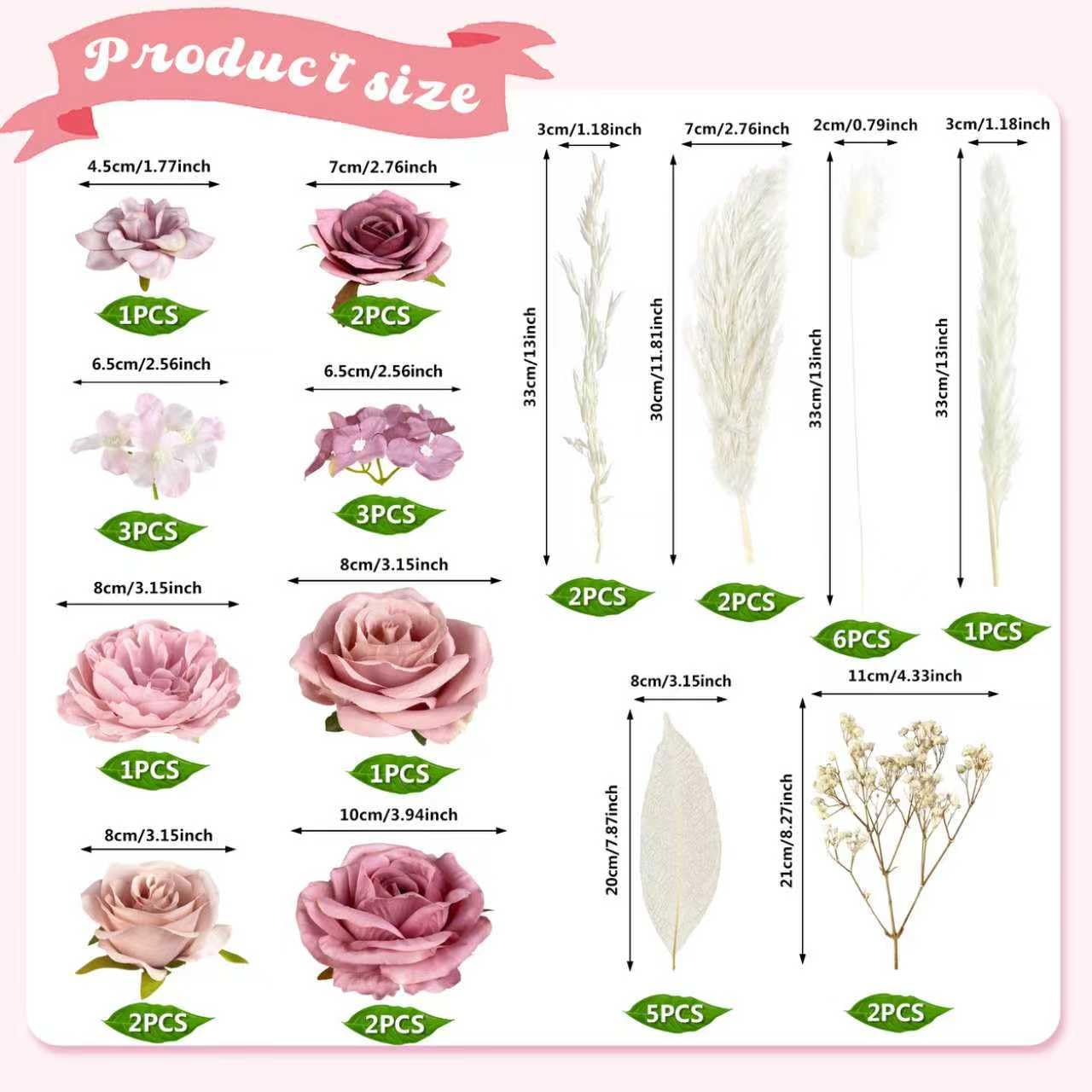 33-Piece Boho Cake Topper Set – Dusty Pink Silk Flowers & Dried Pampas Grass