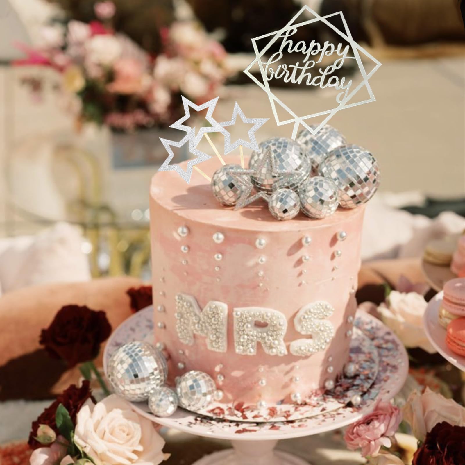 33-Piece Disco Ball Cake Toppers Set with Mirrored Foam Balls, Stars & Happy Birthday Sign for 70s 80s Themed Parties