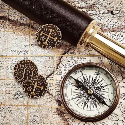 35 Bronze Pirate Coins Set - Metal Replica Doubloons for Board Games, Cosplay, Treasure Hunts