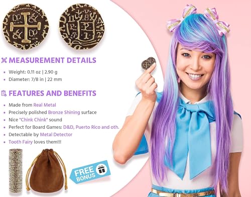 35 Bronze Pirate Coins Set - Metal Replica Doubloons for Board Games, Cosplay, Treasure Hunts