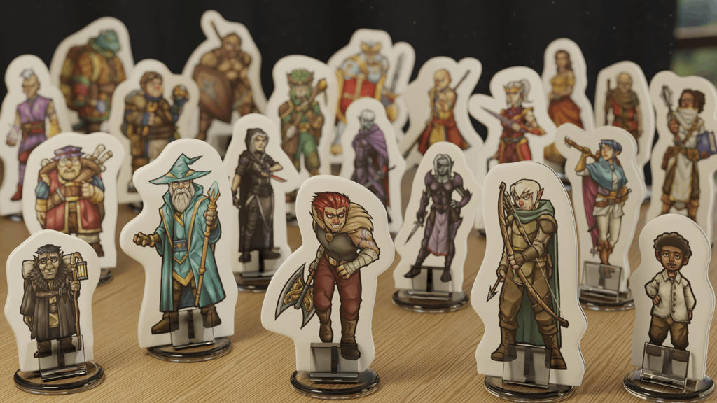 35 Flat D&D Miniatures with Bases – Hard Cardboard, 28-32mm Scale, for Dungeons & Dragons 5e