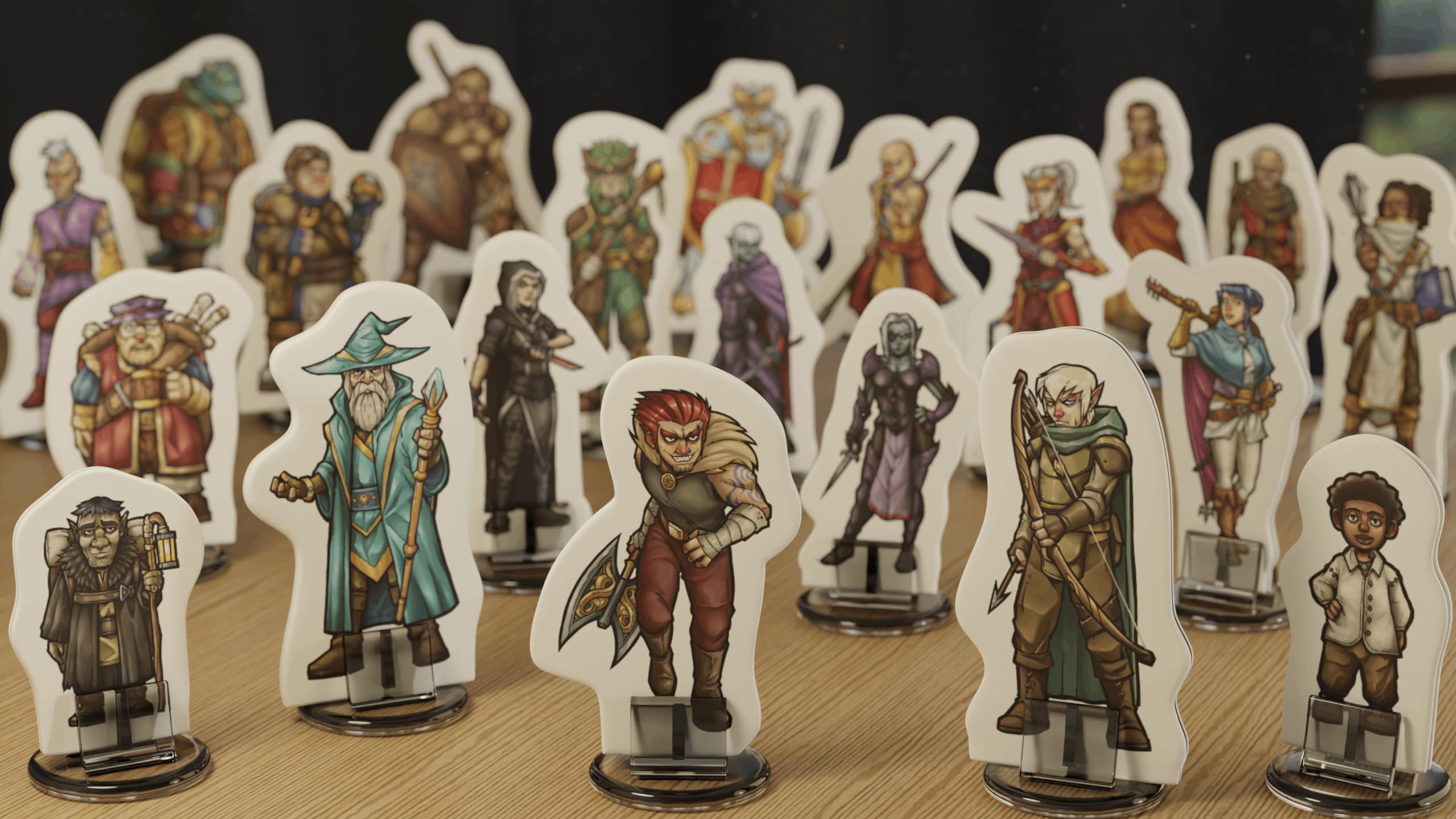 35 Flat D&D Miniatures with Bases – Hard Cardboard, 28-32mm Scale, for Dungeons & Dragons 5e