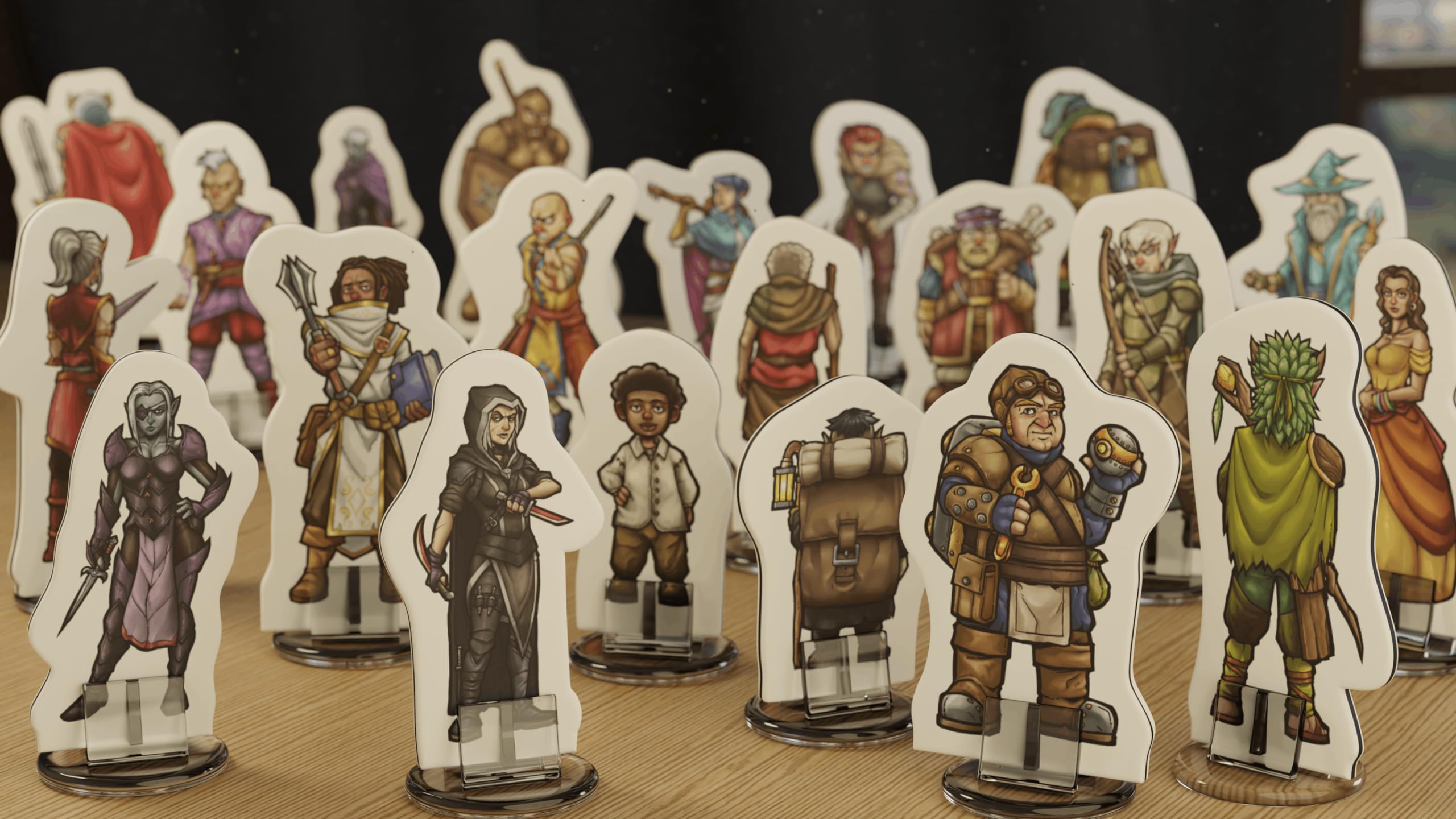35 Flat D&D Miniatures with Bases – Hard Cardboard, 28-32mm Scale, for Dungeons & Dragons 5e