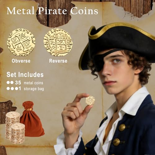 35 Gold Metal Pirate Coins - Spanish Doubloon Replicas for Games, Treasure Hunts, and Party Decor