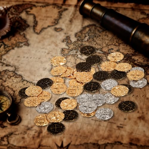35 Gold Metal Pirate Coins - Spanish Doubloon Replicas for Games, Treasure Hunts, and Party Decor