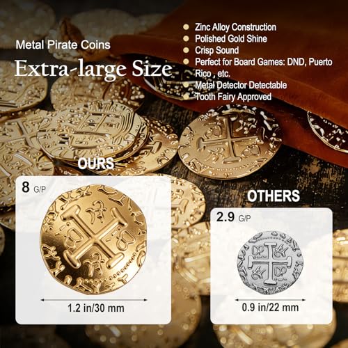 35 Gold Metal Pirate Coins - Spanish Doubloon Replicas for Games, Treasure Hunts, and Party Decor