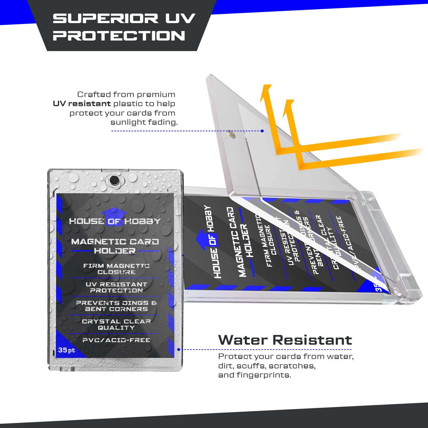 35pt Magnetic Card Holders – 10 Pack Clear UV-Resistant Plastic for Trading Cards