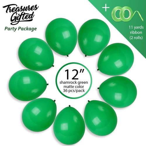 36 Emerald Green Latex Balloons 12 Inch – Dark Hunter Green Party Balloons with Ribbon by Treasures Gifted