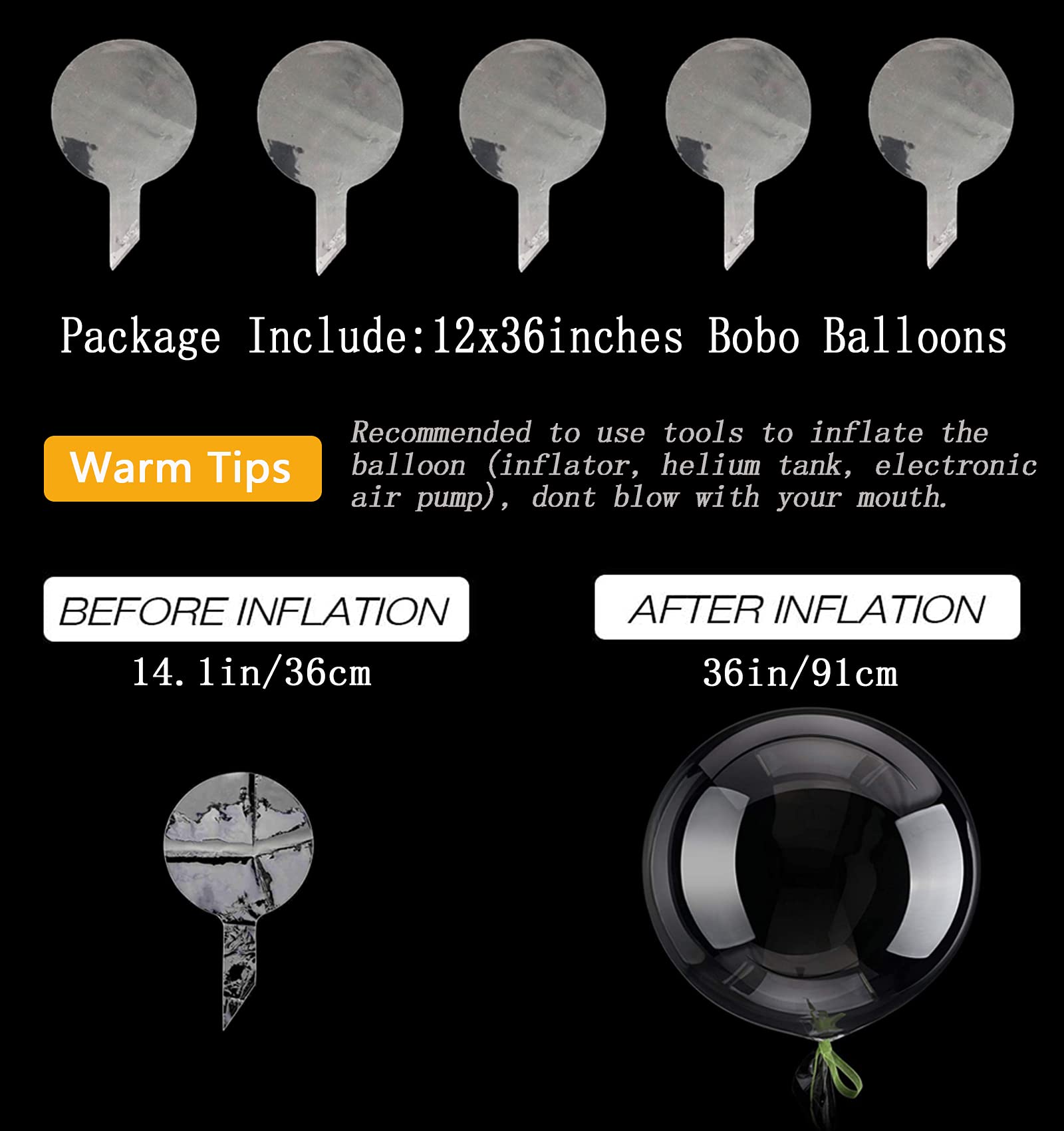 36 Inch Clear Bobo Balloons 12-Pack – Large TPU Bubble Balloons for Party Decor