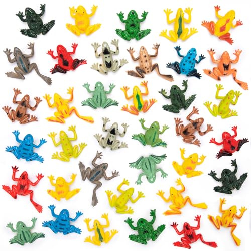 36 Mini Plastic Frog Toys – Realistic Small Frog Figures for Kids, Bulk Set for Dioramas, Sensory Play, and Bath Fun