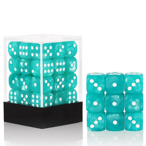36-Pack 12mm Pearl Pattern Dice Set – Light Blue, with Plastic Box – for Yahtzee, Bunco, Math