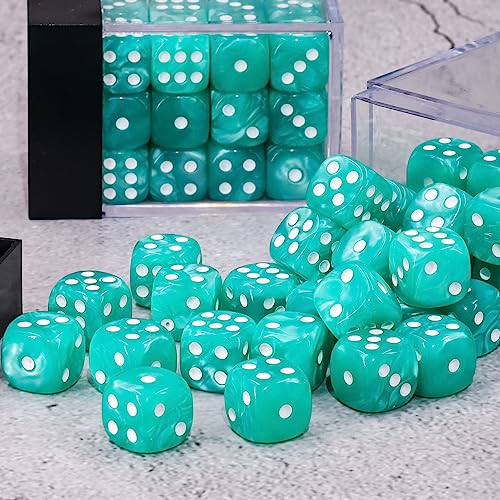 36-Pack 12mm Pearl Pattern Dice Set – Light Blue, with Plastic Box – for Yahtzee, Bunco, Math