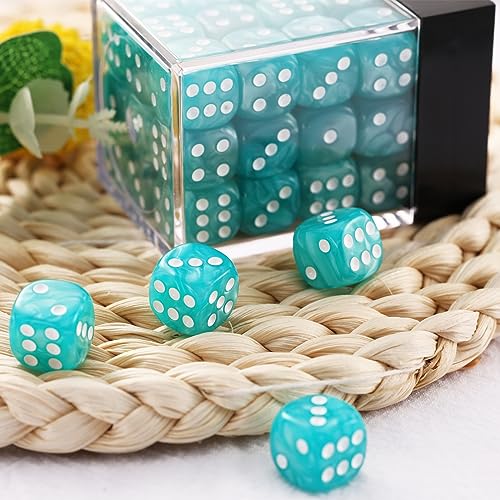 36-Pack 12mm Pearl Pattern Dice Set – Light Blue, with Plastic Box – for Yahtzee, Bunco, Math
