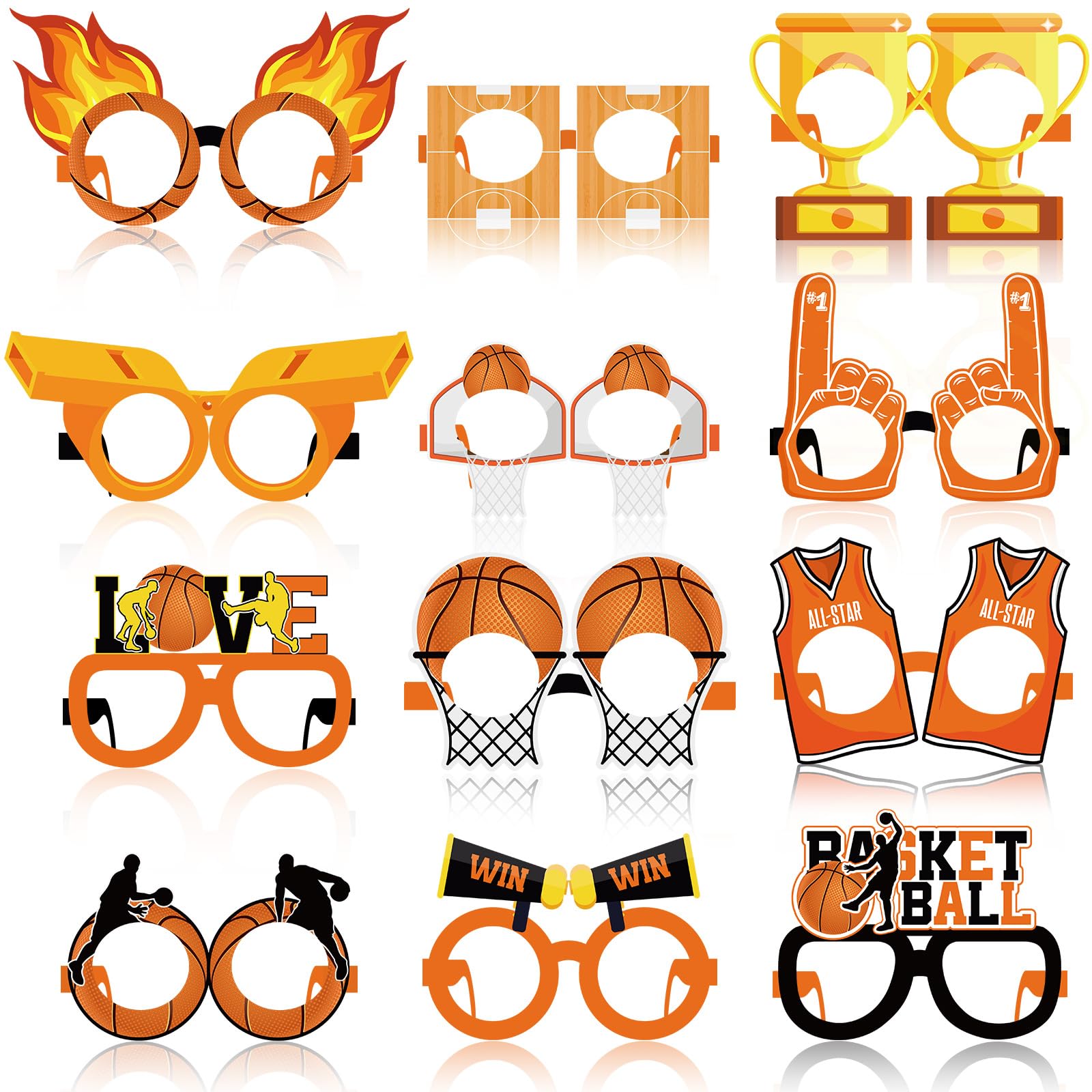 36 Pack Basketball Paper Glasses Frames – Party Favors, Photo Booth Props for Kids Sports Theme