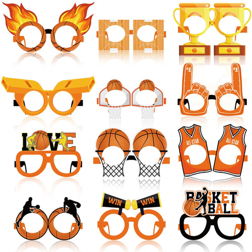 36 Pack Basketball Paper Glasses Frames – Party Favors, Photo Booth Props for Kids Sports Theme