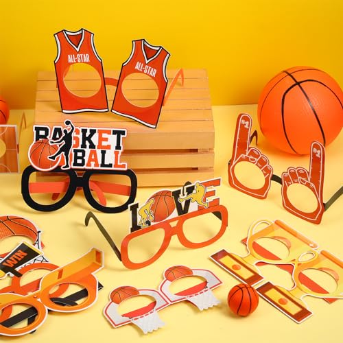 36 Pack Basketball Paper Glasses Frames – Party Favors, Photo Booth Props for Kids Sports Theme
