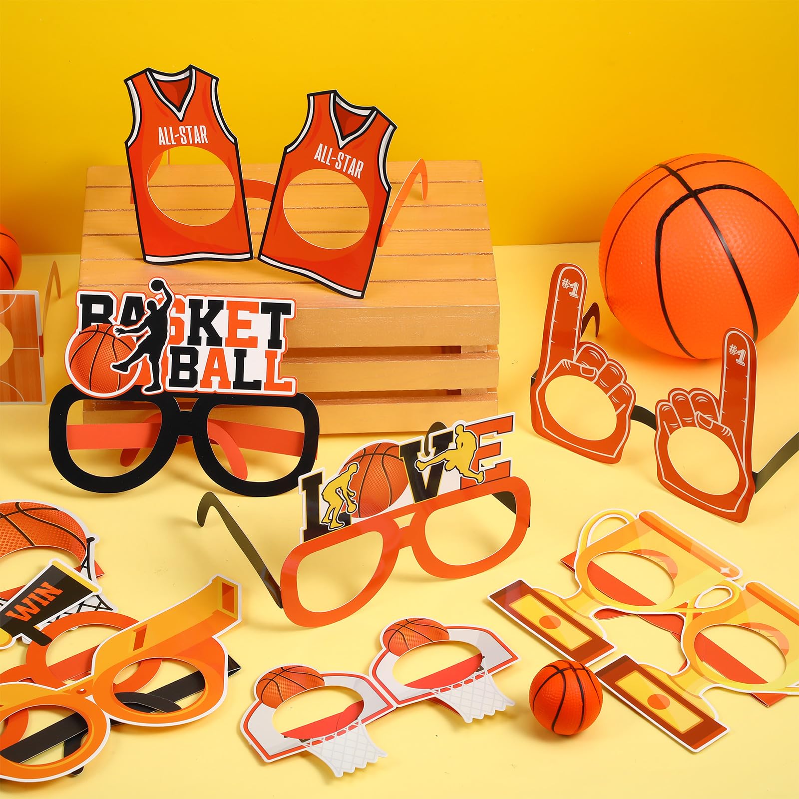 36 Pack Basketball Paper Glasses Frames – Party Favors, Photo Booth Props for Kids Sports Theme