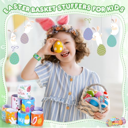 36-Pack Easter Slap Bracelets for Kids - 12 Cute Designs, Bulk Party Favors, Basket Stuffers