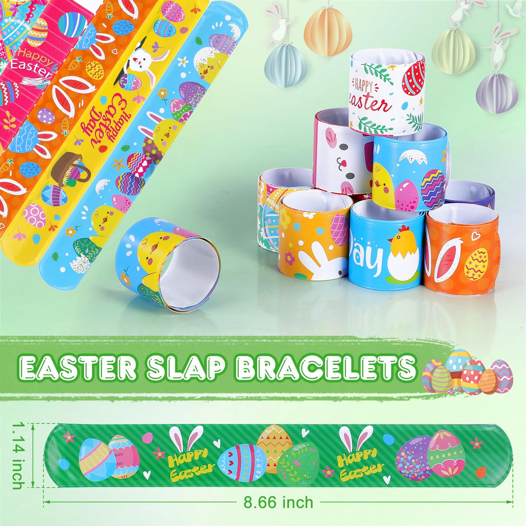 36-Pack Easter Slap Bracelets for Kids - 12 Cute Designs, Bulk Party Favors, Basket Stuffers