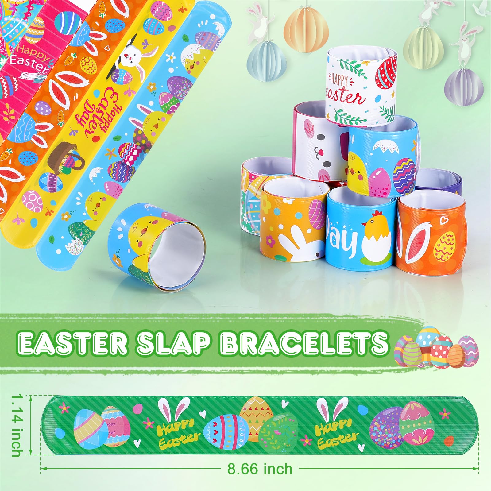 36-Pack Easter Slap Bracelets for Kids - 12 Cute Designs, Bulk Party Favors, Basket Stuffers