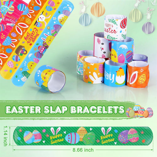 36-Pack Easter Slap Bracelets for Kids - 12 Cute Designs, Bulk Party Favors, Basket Stuffers