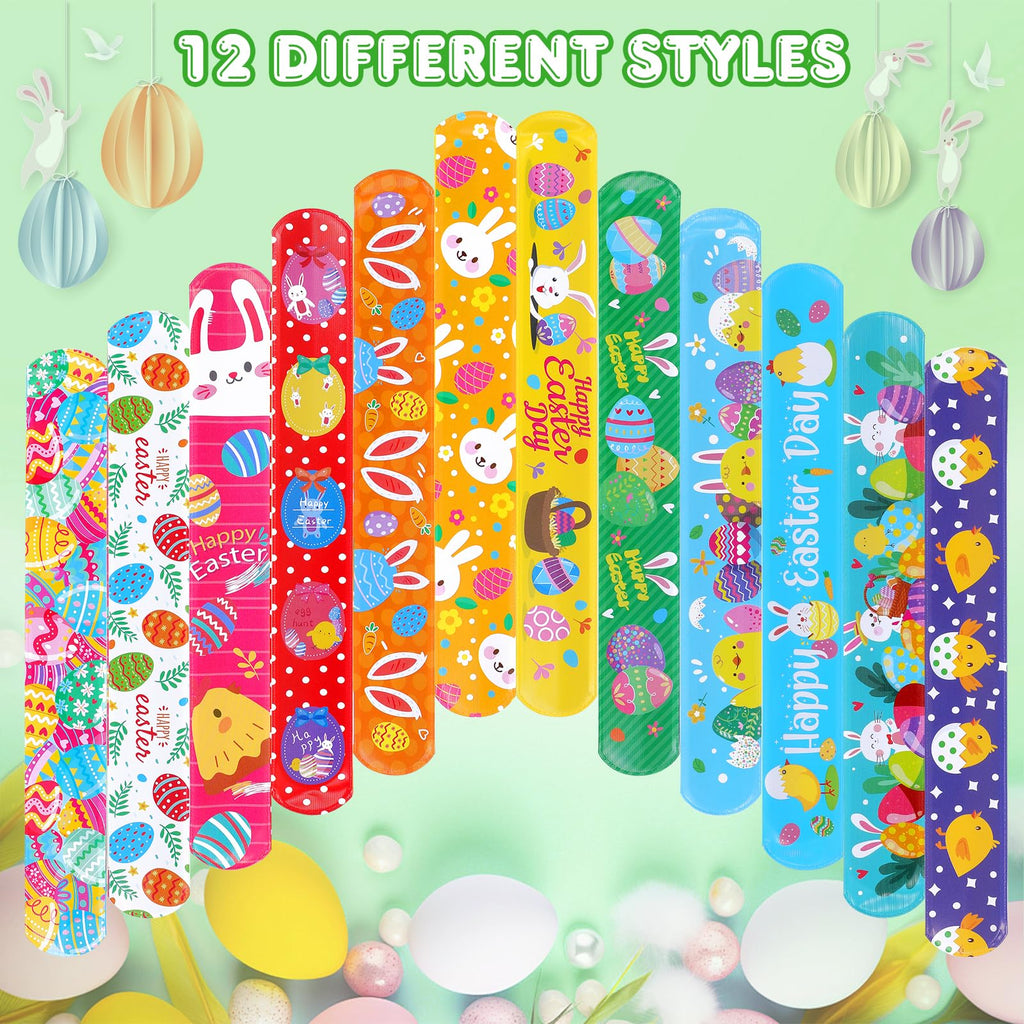 36-Pack Easter Slap Bracelets for Kids - 12 Cute Designs, Bulk Party Favors, Basket Stuffers